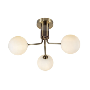 Lando 3 Light Semi Flush Antique Brass with Opal Ball